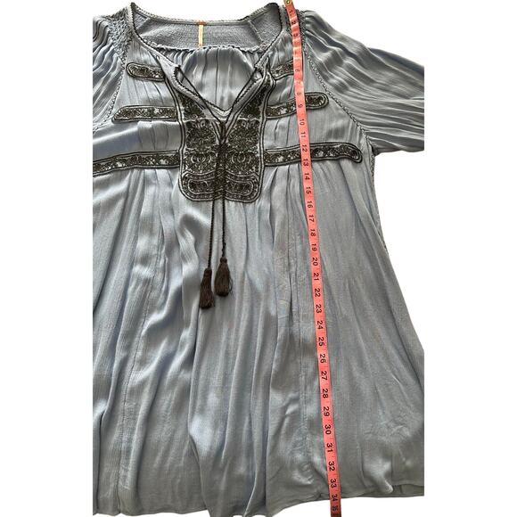 Free People - Wind Willow Embroidered V-Neck Mini Dress Blue - LG - Picture 8 of 10